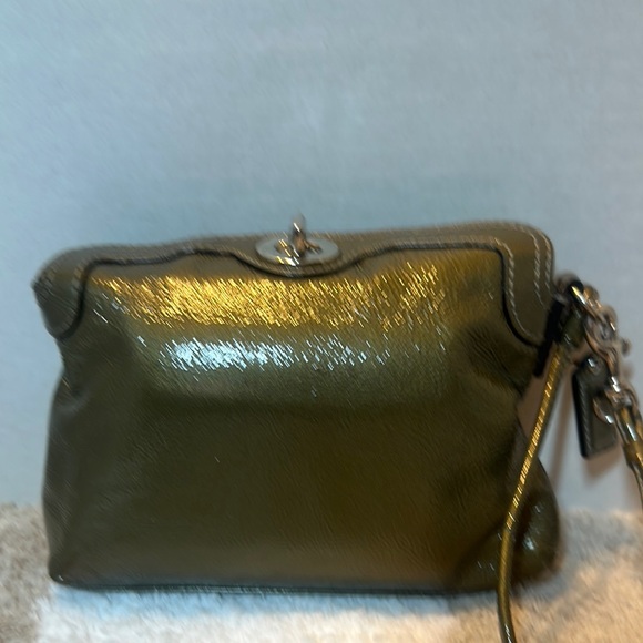 Coach Patent Metallic Olive Wristlet  Bag - Picture 3 of 5